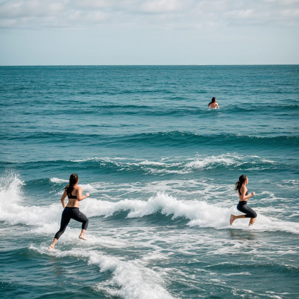 Women Exercising in the sea.