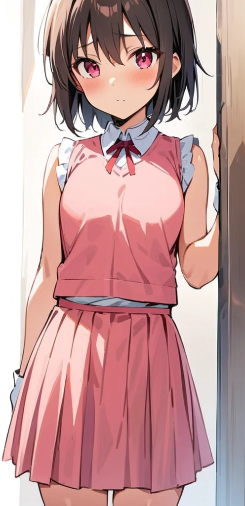 (Masterpiece, Best Quality:1.2), 1 girl, Alone,standing_to divide,
Yuuki Mikan, wide, without negro sleeveless short vest,pink skirt,negro