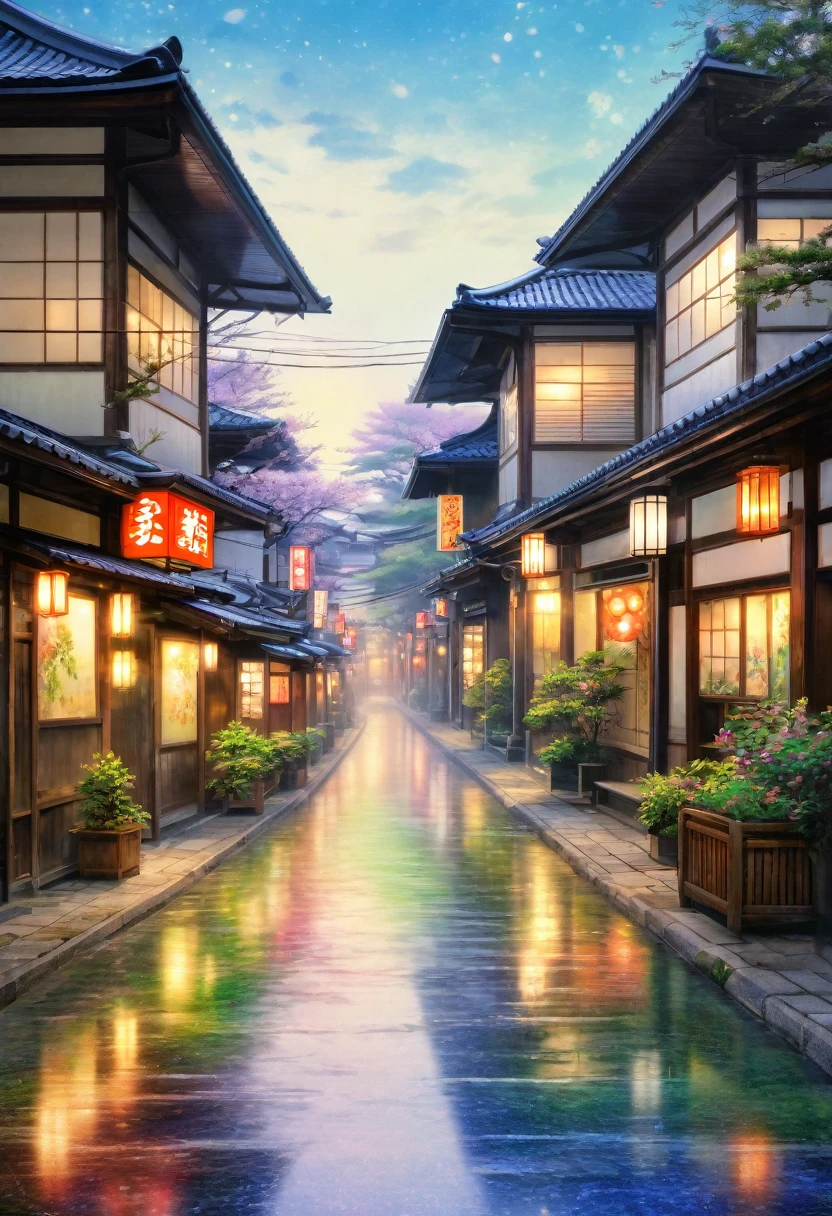 Showa era streetscape, Nostalgic Japan,Blur the background,Glitter effect,Highest quality, 8K, High resolution, masterpiece:1.2, Very detailed, Realistic:1.37, High resolution, 超High resolution, Ultra-fine painting, Very detailed, Professional, Vibrant colors