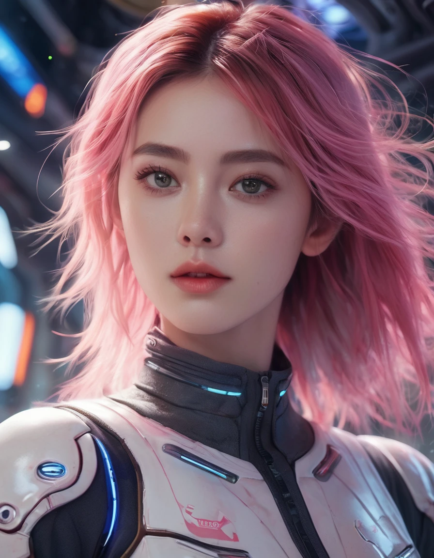 Masterpiece,Best quality,offcial art,Ultra-detailed CG unified 8K wallpaper, (hdr:1.4), (Cinematic), (pastel colour, dim colors, soothing tones:1.3), (Natural skin texture,  long pink hair, hyper photorealism, Soft light, Sharp),(Extremely detailed), Professional lighting, Radio City,((1girll，20yr old)), In space, Spacecraft, suns rays, (wires and cables:1.1), (Science fiction:1.2), porthole, Illuminator, stars, fantasy, Best quality, Lots of details, Masterpiece, Ultra-detailed, illustration, Realistic, An extremely delicate and beautiful girl, Beautiful detailed eyes,8K_the wallpaper,Beautiful detailed girl, looking at viewert, Messy hair, Large breasts, side , ((Focus on the base of the thigh)), (Heavy-duty spacesuit，High-rise lightweight miniskirt，The areola is faintly visible，legs separated),  Unbuttoned, full bodyesbian, ((Sexual suggestiveness)), Seductive smile，((From the front))，Desire for dissatisfaction，
