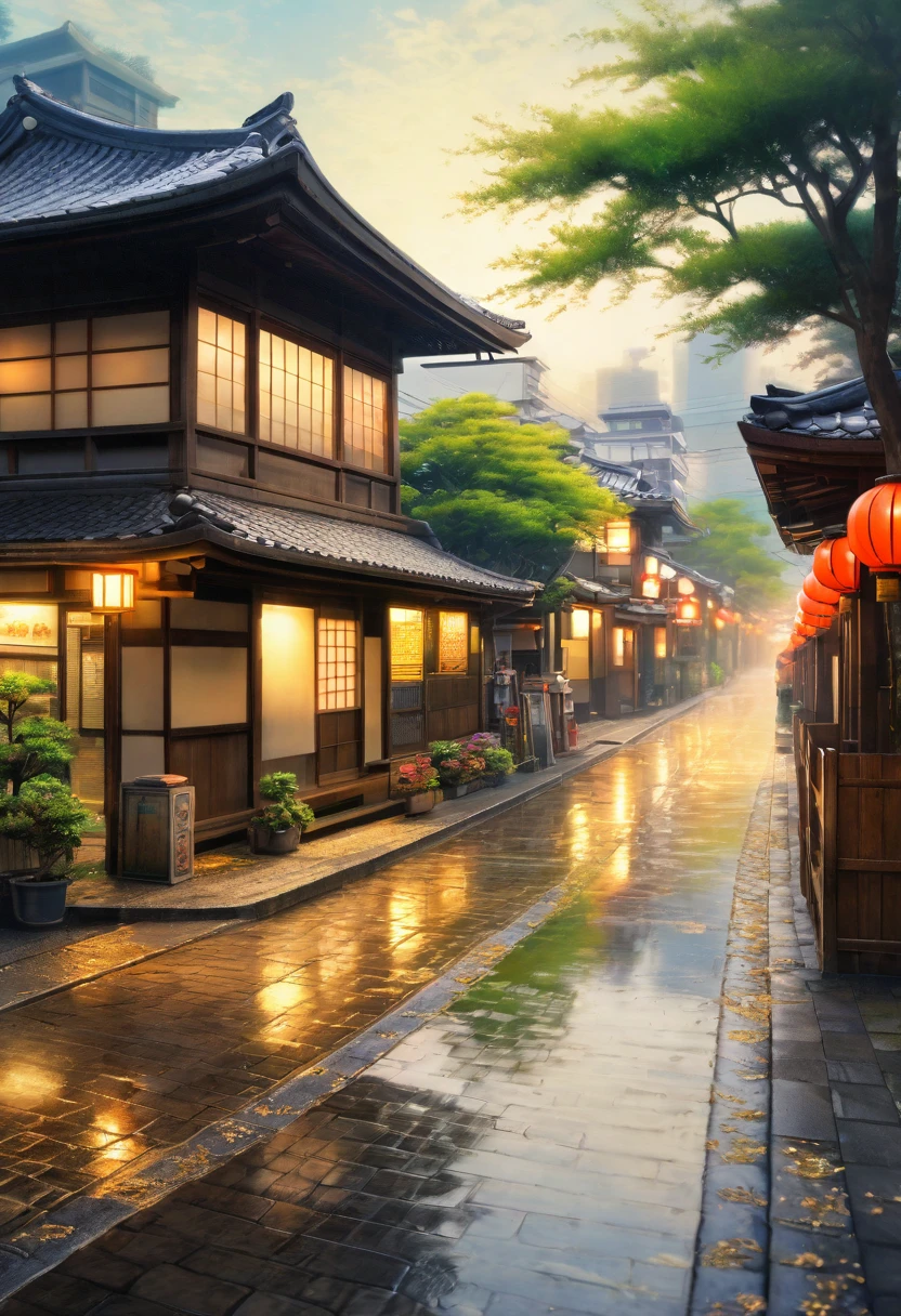 Showa era streetscape, Nostalgic Japan,Blur the background,Glitter effect,Highest quality, 8K, High resolution, masterpiece:1.2, Very detailed, Realistic:1.37, High resolution, 超High resolution, Ultra-fine painting, Very detailed, Professional, Vibrant colors