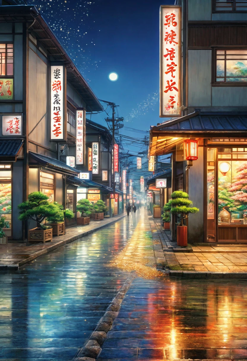 Showa era streetscape, Nostalgic Japan,Blur the background,Glitter effect,Highest quality, 8K, High resolution, masterpiece:1.2, Very detailed, Realistic:1.37, High resolution, 超High resolution, Ultra-fine painting, Very detailed, Professional, Vibrant colors