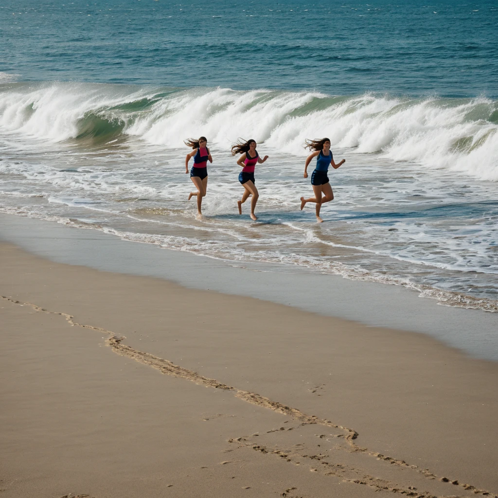 Women Running in the Sea Sand.