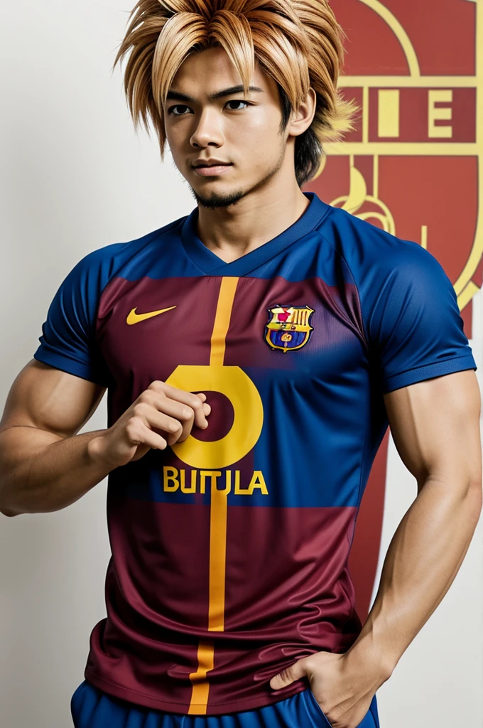 Anime Son Goku with Barcelona bsc t-shirt 