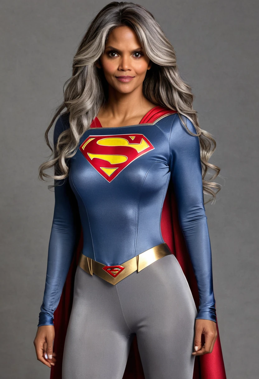 Halle Berry 1984 Supergirl movie costume (((long hair Grey)))