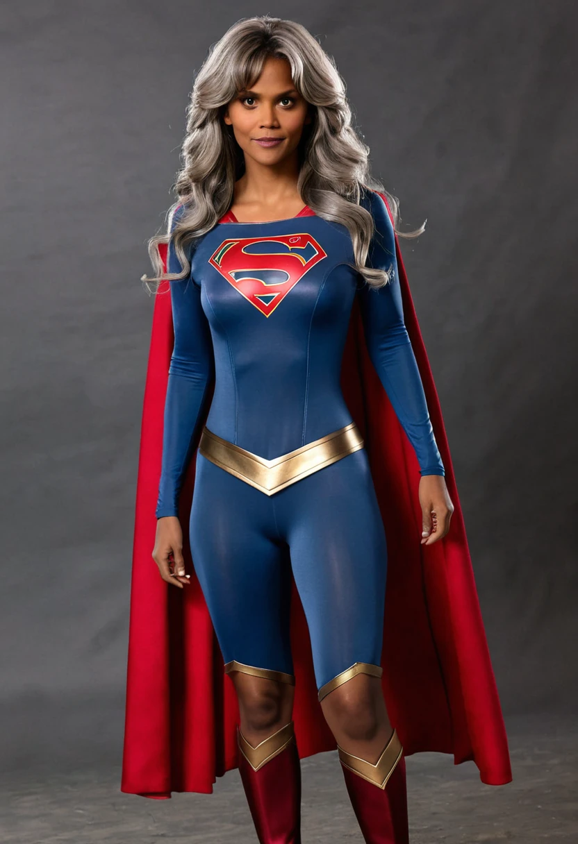 Halle Berry 1984 Supergirl movie costume (((long hair Grey)))