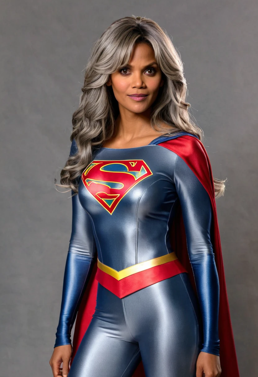 Halle Berry 1984 Supergirl movie costume (((long hair Grey)))