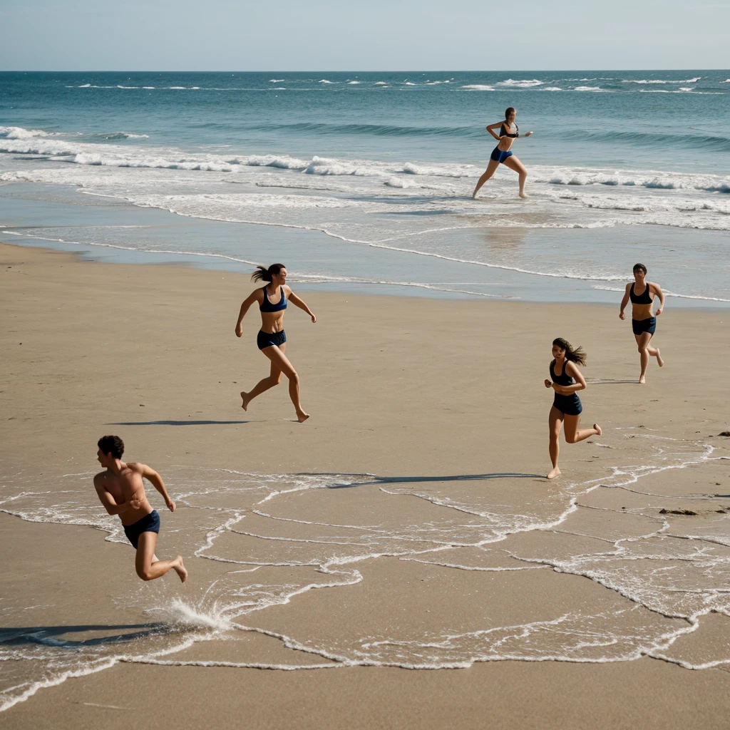 Models Running in the Sea Sand. 