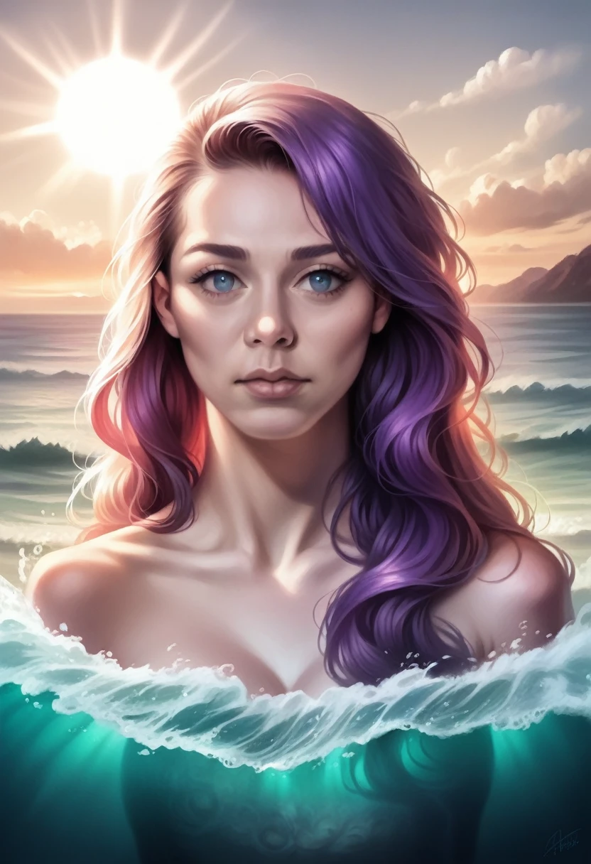 a detailed painting of a tranquil ocean, shimmering blue waters, sun rays reflecting on the surface, serene coastal landscape, picturesque scenery, realistic water textures, dramatic lighting, highly detailed, photorealistic, cinematic composition, beautiful vibrant colors, (best quality,8k,highres,masterpiece:1.2),ultra-detailed,(realistic,photorealistic,photo-realistic:1.37),dramatic lighting,glowing sun rays,calm ocean waves,beautiful coastal scenery,cinematic perspective,detailed water textures,vivid blue colors