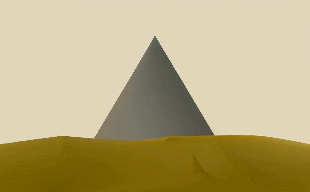 there is a very large pyramid in the middle of a desert, pyramid background, pyramid, ancient pyramid, a Minimalism, pyramid in background, Mountains in the background, pyramid portal, Minimalist Painting, Minimal Art, Background sharp earth, pyramids style, pyramids, Simple wallpaper, Minimalism, Mountains in the background, desert in background, Minimalist illustration, pyramid surrounded with greenery