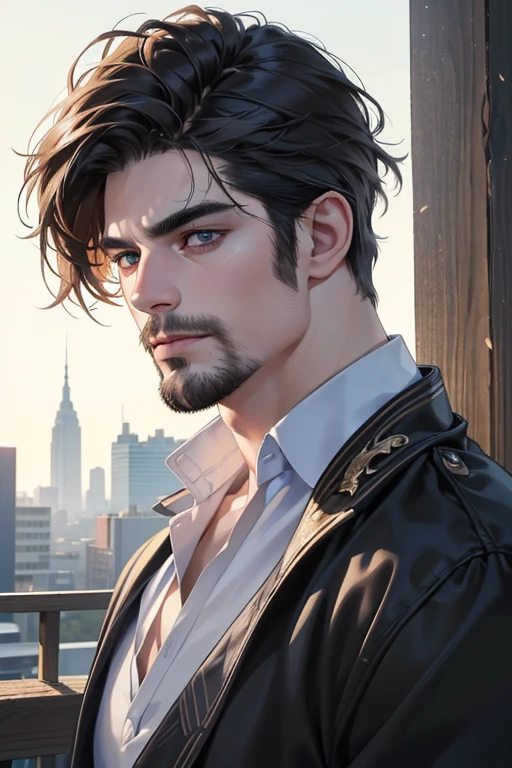 (best quality,4k,8k,highres,masterpiece:1.2),ultra-detailed,(realistic,photorealistic,photo-realistic:1.37),30 year old man,3 day beard,handsome anime,portraits,strong,masculine,dark hair,sharp jawline,mesmerizing eyes,perfectly styled hair,cool anime outfit,confident expression,vibrant colors,dynamic lighting