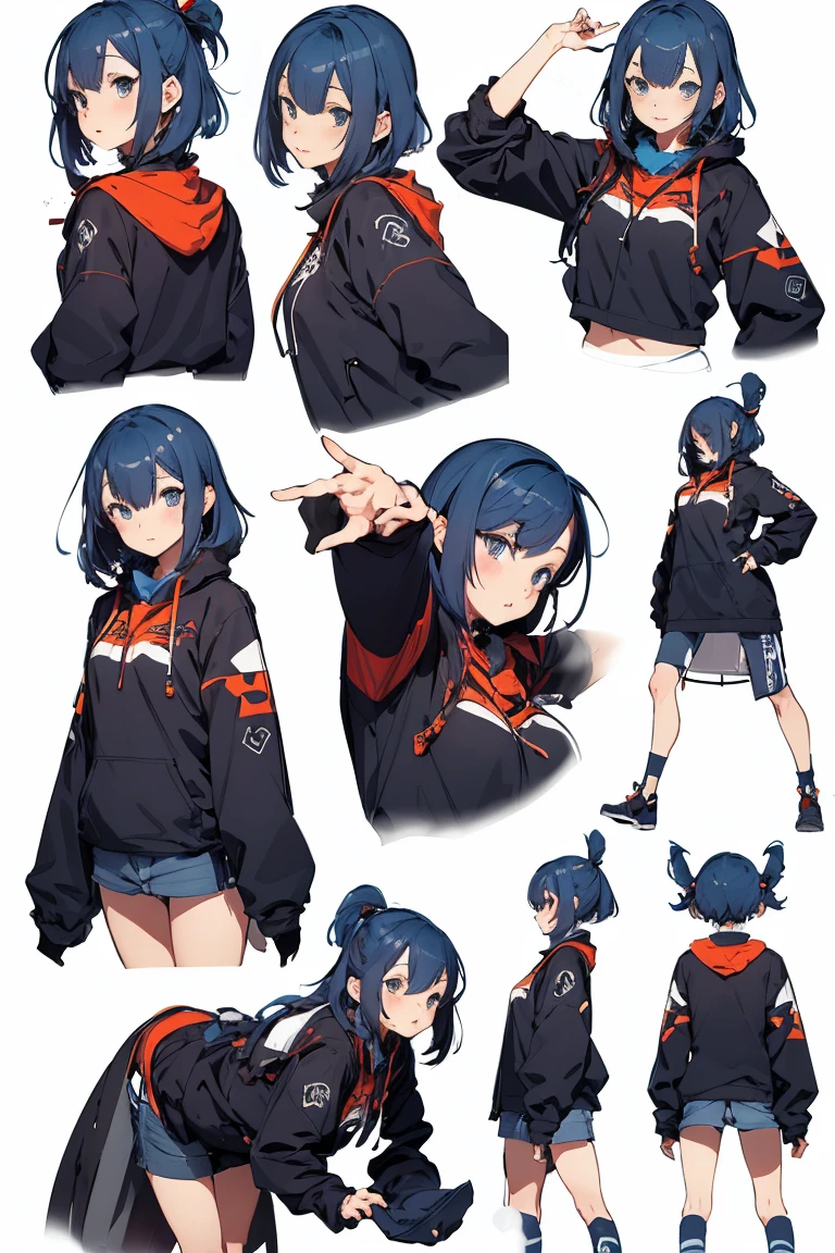 The girl ((leans)), ((side view:0.5)) anime girl, Gesture, character design