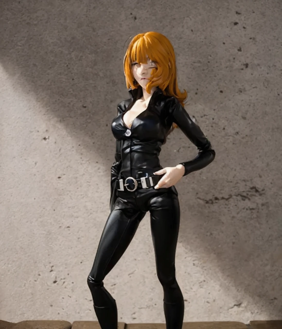 a close up of a toy figure of a woman in a black suit, by Yoshiyuki Tomino, anime pvc 、Beautiful Face