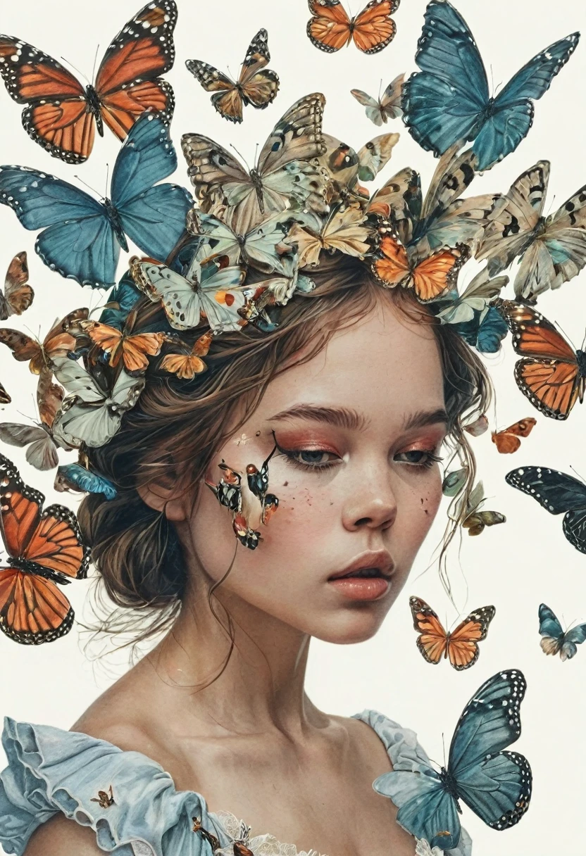 Jordan, ringing, 4K, Human Development Report, Anna Razumovskaya, Kathy Bow, Antonio Mora, Aminola Rezai, Giovanni Bordini, Art, realistic Art.
close up, portrait, Silhouette of woman surrounded by butterflies, Trending on pixabay, Very beautiful dress, cute Artwork, Cinderella, Beautiful shape, polishing, outdoor, Pinterest, stencil, scales, White background, symbol, Oily face, Oily skin,  The picture texture is high, World Photographic Masterpieces, Highly textured film grain, realism,