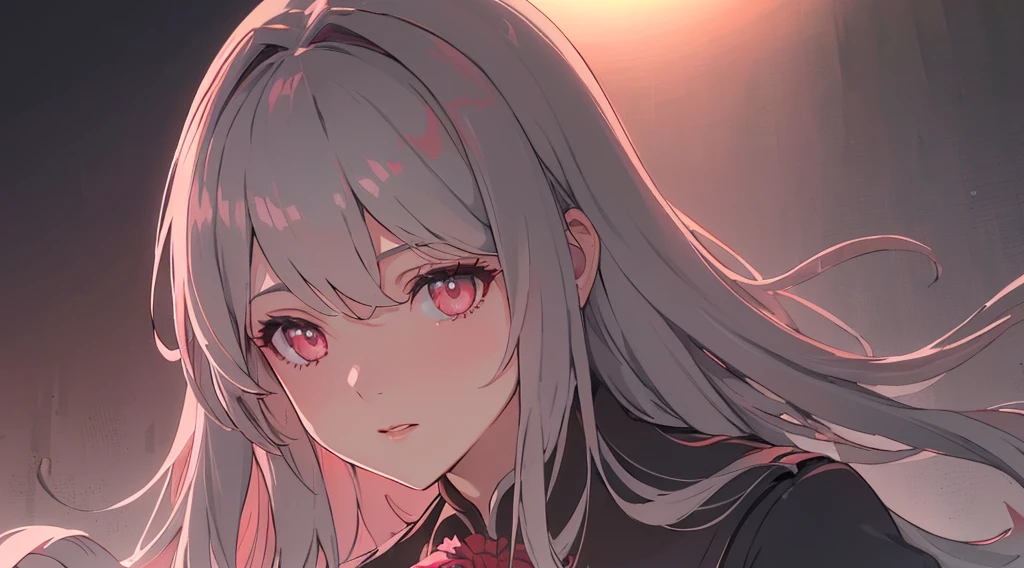 depth of fields、(((dusty-rose color eyes)))、lipstick，(one hair stripe coloured red)、chest、high-heels、long  ((( deep gray coloured hair))、（blacksilk），High detail, Chiaroscuro, Cinematic lighting, color difference, Ray tracing, shadowing, anaglyph, stereograms, Vignetting, Close-up, image fill, Masterpiece, ccurate, Anatomically correct, Super detail, High details, High quality, Best quality, A high resolution, 4K，detail in face