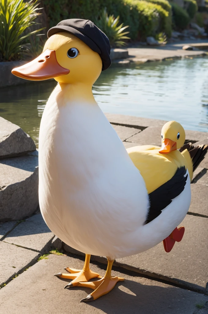 Create a duck image with a cartoon-like outfit