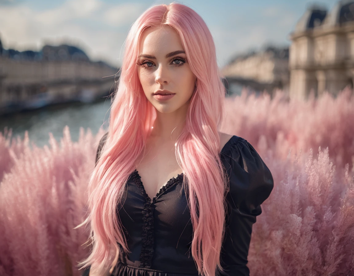 ((((Erotisch)))), (((innocent French woman, with long pink hair, 26 Jahre alt))), (Best quality,4k,8k,highres, Meisterwerk:1.2), Ultra-detailliert,((sweet mischievous flirtatious)) Empire-Mikrokleid, European model, nicely printed, bilden, Lippenstift, ((kurze Haare)), BRECHEN, puff, kalt, tulle, petticoat, Realism, backlighting, vignetting, blending, fading border, first-person view, far away shot, full body, wide shot, bokeh, Eye-Level Shot, f/1.8, 35mm, Canon, UHD, masterpiece, best quality, high-res, 8k, ambr1, bright light,