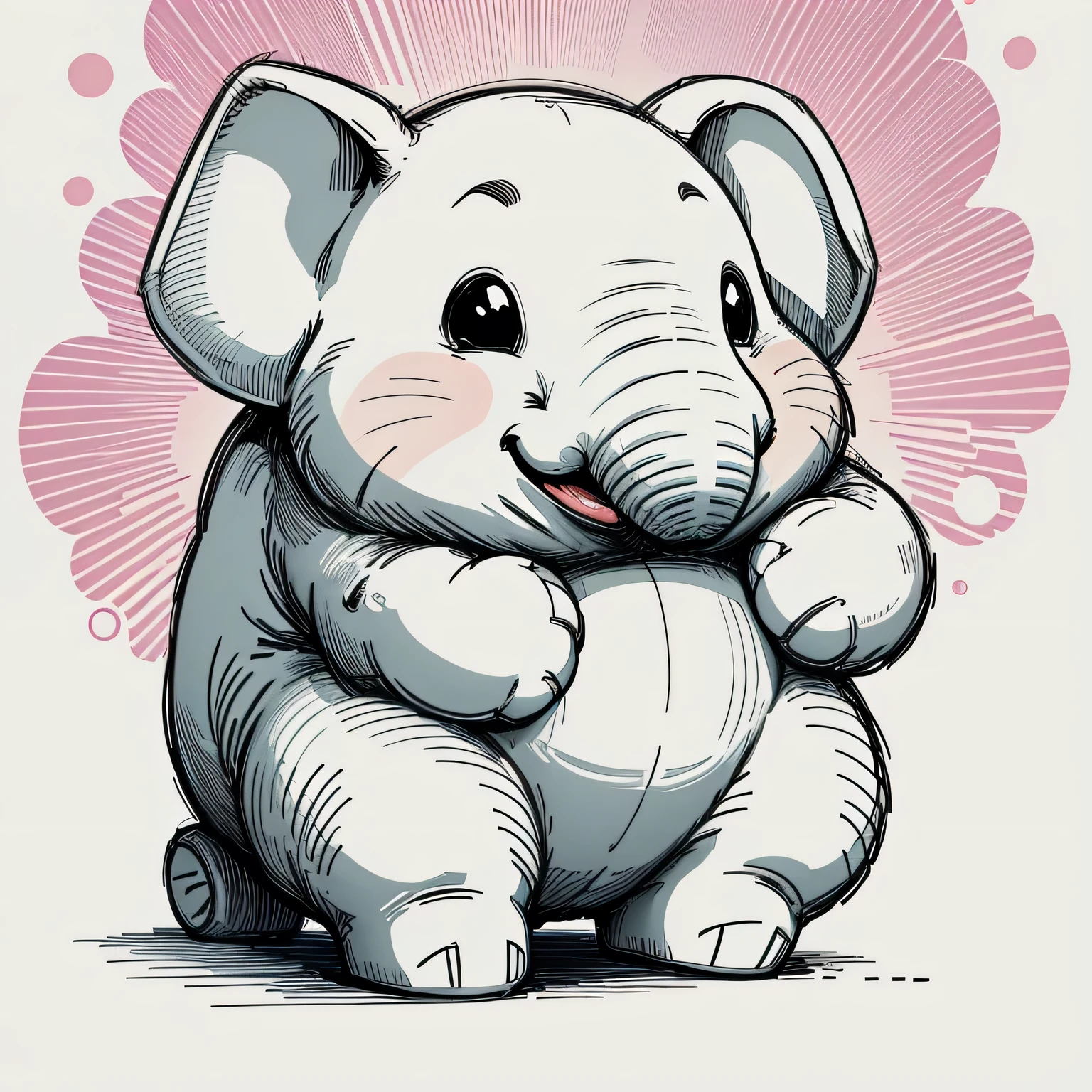 Stuffed teddy cute elephant;Big Ear Elephant。Cartoon vector style, Simple background。Thick Line,Thick strokes。 Flat anime style, Cartoon Minimalism,, Flat illustration, cute cartoon。
