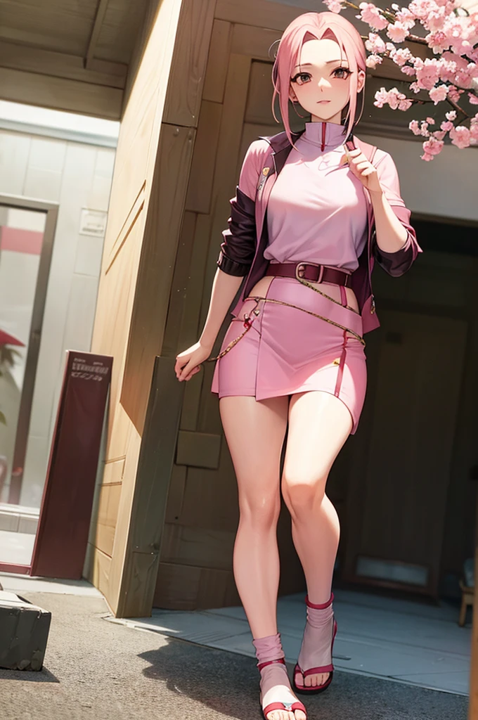 (Best Quality, 4K, 8K, hight resolution, masutepiece:1.2), Pink hair、bobhair、her breasts are beautiful and big。Climbing stairs。The inside of the skirt can be seen from the angle from below.。Sexy panties inside the skirt。peeking out from the ground。stylish shoes。Long legs and great style。spiraling staircase。