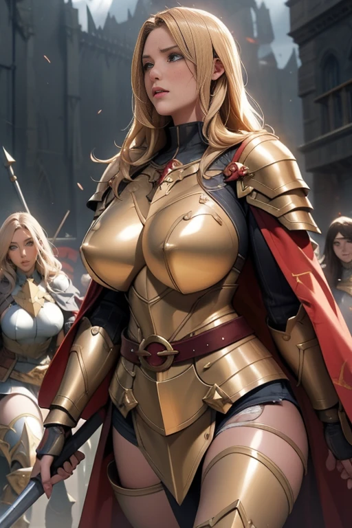 nsfw,Female Paladin, Beautiful Face, Blonde, Big Breasts, Golden Plate Armor, Broken Armor、Red cape with belt,Torn Cloak, Large two-handed mace, Soft lighting, Ultra-fine detail, photo Realistic, World of Warcraft, Highest quality,Super detailed,Realistic,(Female Paladin),(((Intense Battle)))),(Dramatic lighting),((((battlefield)))),(Sharp focus),(Paladin's Determined Look),(Thick armor),(Wielding a weapon),(Forest Background),(Epic clash),(flying debris),(martial arts),(Body movements),(High resolution textures),(Emotionally-charged combat),(Powerful Hit),(Tense atmosphere),(Fierce confrontation),(Action-packed),(Vibrant colors),(Dynamic pose),(Fearlessness),(Heroic Battle),(Muscular physique),(Warrior battle cry),(intense energy),(Paladin's Victory),(Sweat and Blood),(Hand-to-hand combat),(Paladin Dexterity),((Battle scars:1.11)),(Paladin Battle Cry),(Paladin fighting stance),(Awe-inspiring),(Detailed facial features),(Female Paladin's determination),(((Epic battle scenes:1.3))