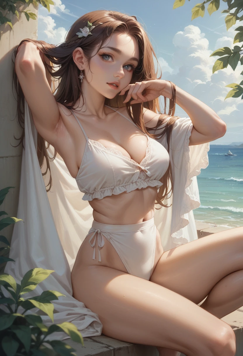 Sexy woman summer sea fashion energetic pose