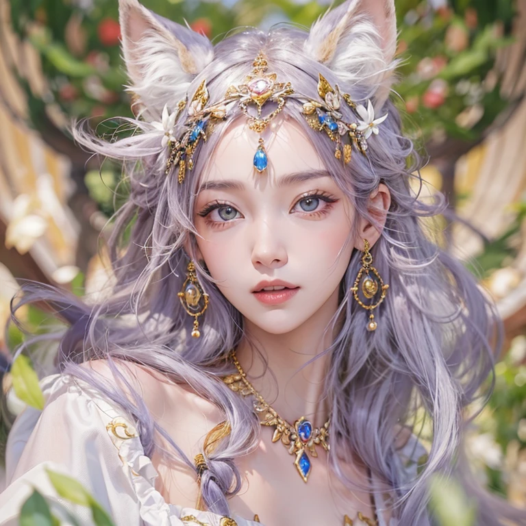 Hiding in an ancient shrine、Hair flow、 ((Highest quality、masterpiece、8K、Best image quality、Ultra-high resolution、Award-winning works)、(Accurate anatomy:1.1)、(Look at me and smile:1.1)、Shining fair skin with Ultra-high resolution、The most detailed face、Ultra-high resolution detailed face、Ultra-high resolutionの髪の毛、(Ultra-high resolutionの煌めく瞳:1.1)、Beautiful face drawn in every detail、(Blurred Background:1.1)、Ancient maiden costume, Chest to chest, tattoo、Other than white fox