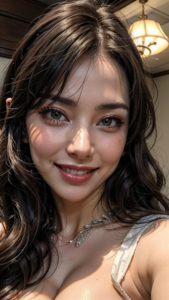 ((Highest quality:1.2)), ((masterpiece)), (Familiar), Yumi Kazama、woman、((very beautiful detailed face:1.2))、Beautiful perfect face、Perfect Makeup、((Natural big breasts:1.2))、smile、((Upper Body))