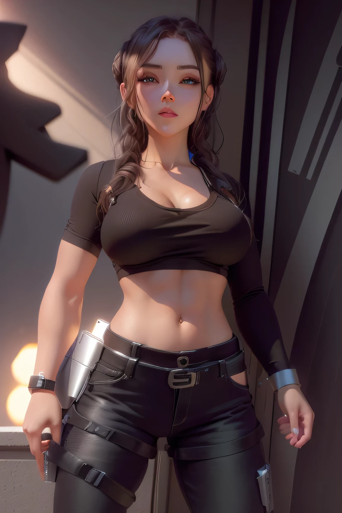 arafed woman in a black shirt and jeans posing for a picture, perfect android girl, photorealistic perfect body, seductive anime girl, attractive anime girl, photorealistic anime girl render, realistic shaded perfect body, crop shirt and strong abs, realistic anime 3 d style, alena aenami and artgerm, beautiful alluring anime woman, perfect body, fit girl