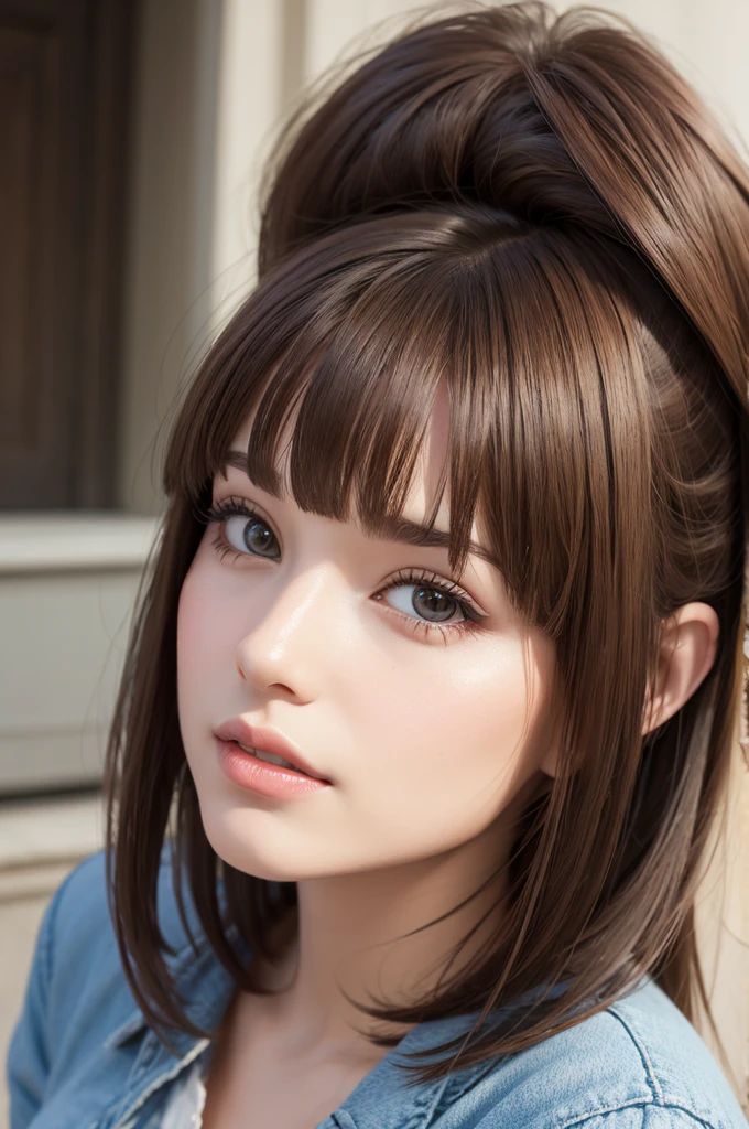 playfully with brunette bangs 3D Picsart style