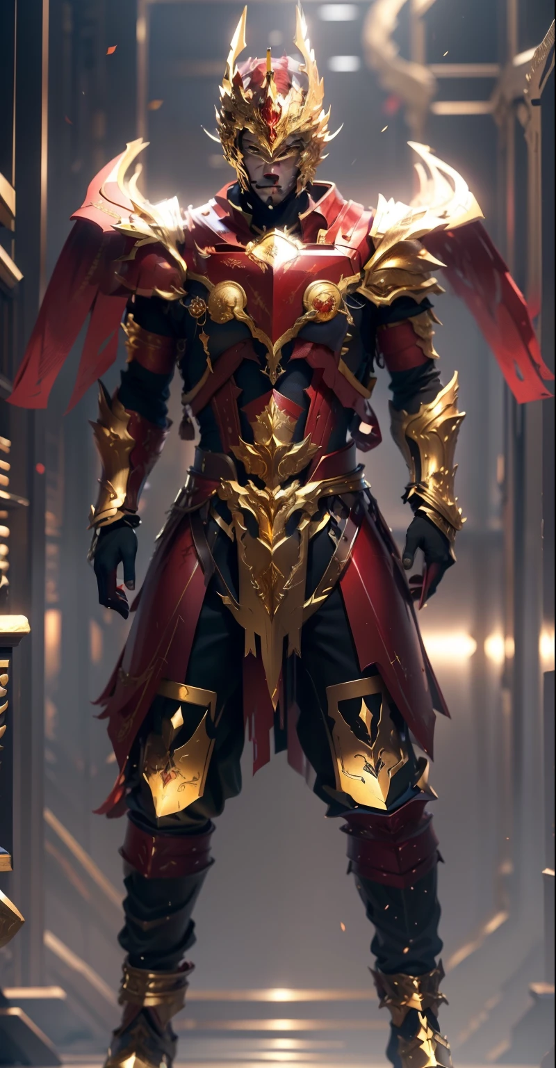 The chest is mainly red,Gilded,The color becomes gorgeous and deep,The color changes to red and amber,And added some gold,Some red and amber,And some gold(Ensure its layering and armor texture,Red is the dominant color,Add some gold for decoration)