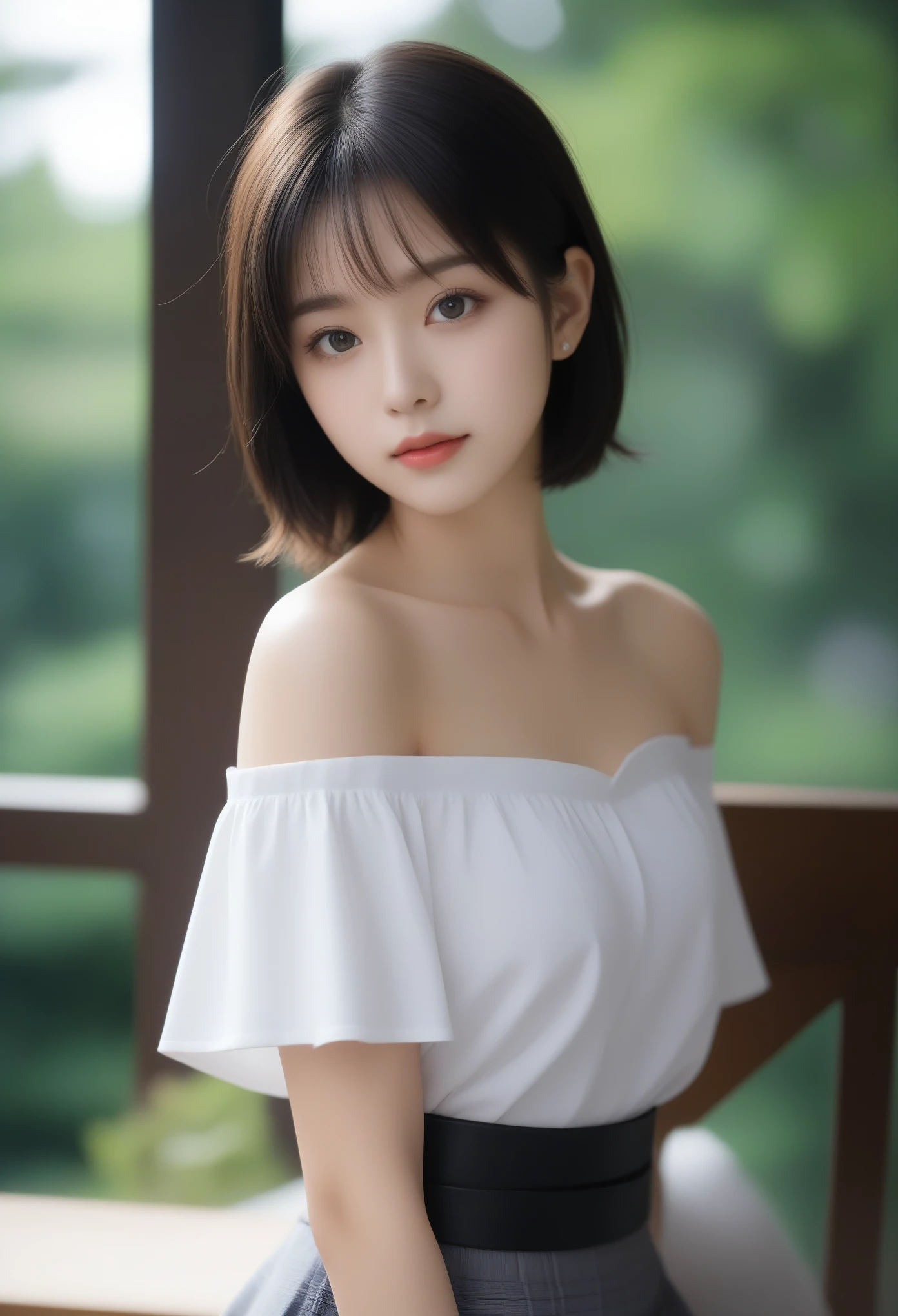 8K, Ultra-high resolution, Highest quality, masterpiece, 三分割法によるphotograph,Surreal, photograph, 1 Girl, (16 years old:1.3), pretty girl, Cute face, Beautiful eyes in every detail, 細かくdetailedに,masterpiece,, One Girl:1.2, Japan Female Announcer,whole body,(Absurd, High Fantasy Art, Best HD images, 注意深くdetailedに, 非常にdetailedな特徴と質感), Solo Character, 16 years oldの野蛮な少女, She has short black hair, Purple eyes with black pupils, Flat Chest, Slim texture, Very thin lips, White skin, (Scottish short skirt, Grey Leather Shirt, silver meral belt between her Scottish short skirt and belly), Confident pose, Very serious face, No Sense of Humor Irish Wooden Cottage with Ancient Greek and Celtic Furniture, Attractive thighs, Sensual,A carefree smile,Heal the heart,Black Hair,Short Bob,Looking at the audience、beauty,Long neck、Laugh a little、Please close your mouth and laugh、(((Ideal body type))),A cup small breasts :2,、Portraiture:2、Perfect Anatomy、鮮明なdetailed、detailed、Surreal、Light and shadow,Strong light