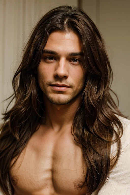 A handsome man new romantic with soft face and long hair