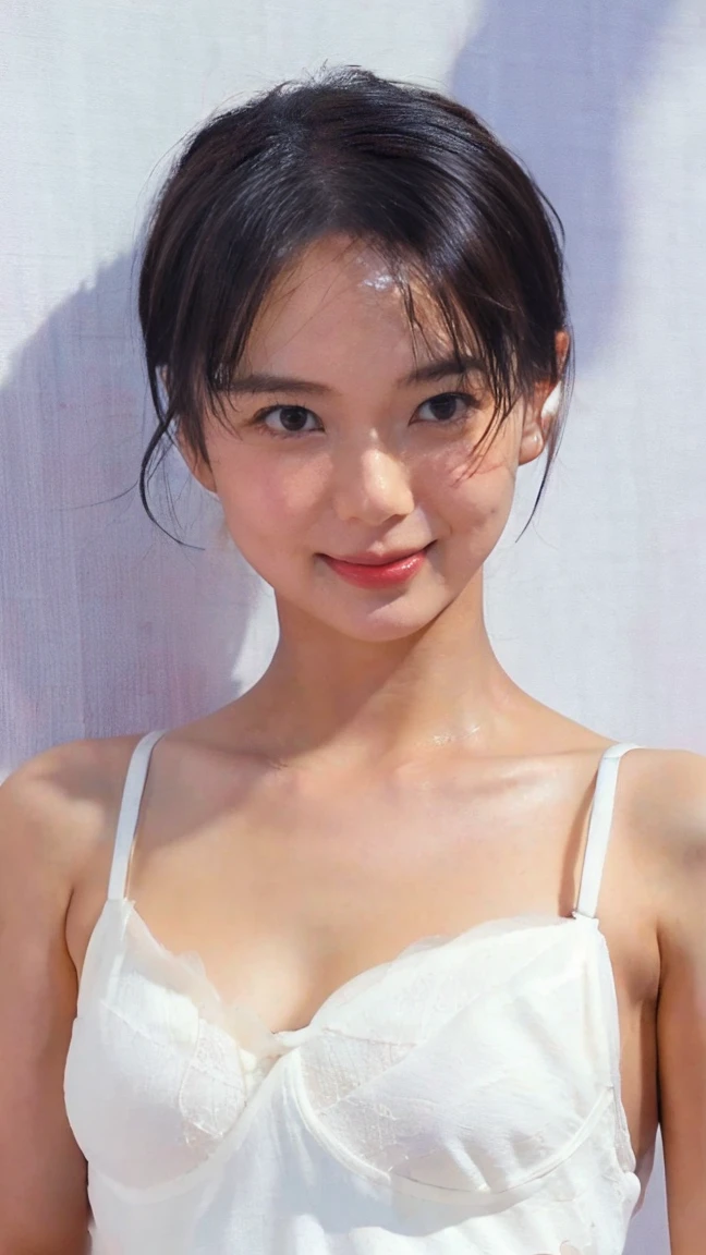 (8k、RAW Photos、highest quality、masterpiece:1.2)、(Realistic、Realistic)、1 Japanese girl、(Short hair)、((Black Hair))、((White Lingerie))、((Petite Woman))、(((Big Breasts)))、skeletally correct、((small eyes))