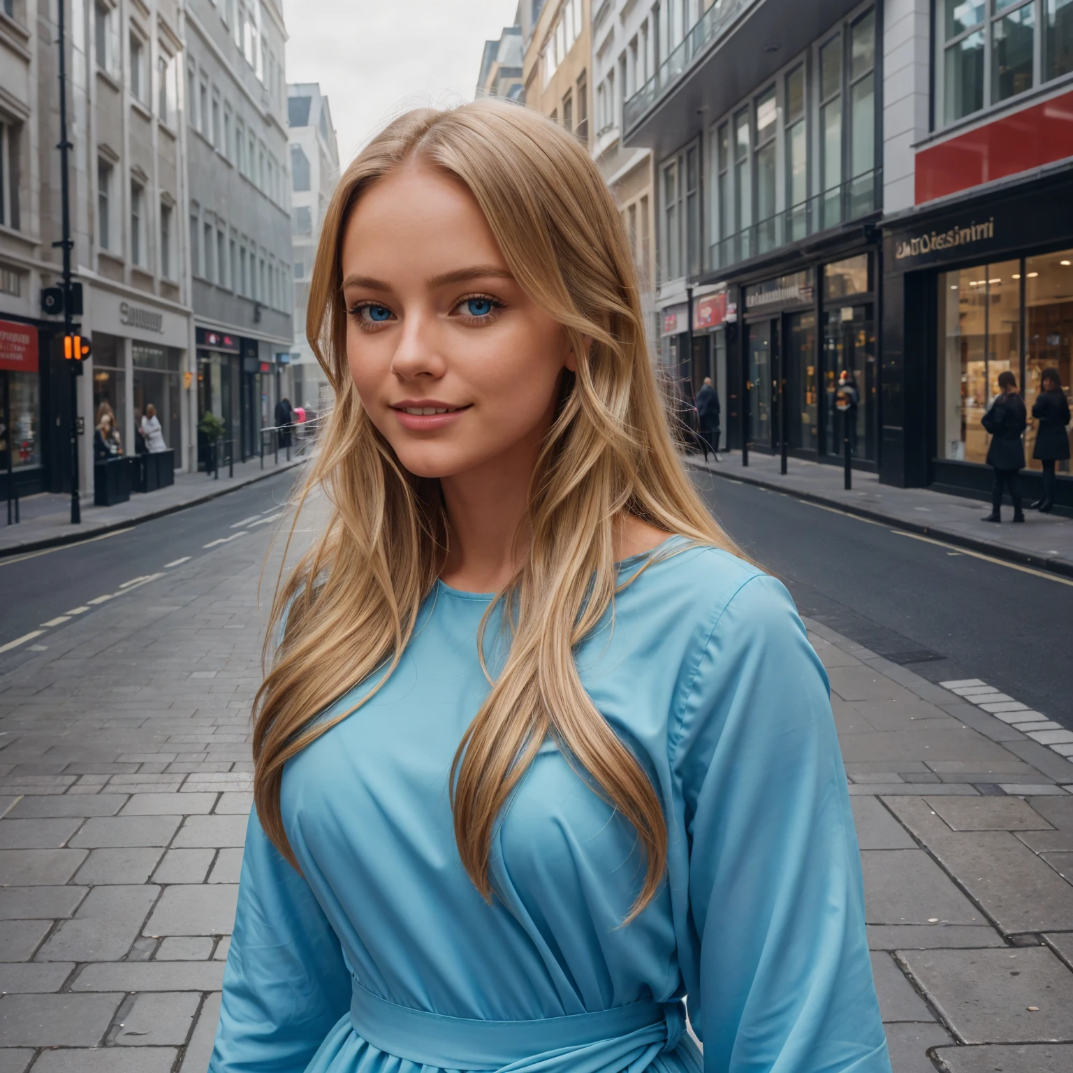 professional portrait photograph of a gorgeous 18 year,Norwegian girl Lise Olsen in london with long wavy blonde hair,blue eye,cute smile,sultry flirty look, gorgeous symmetrical face, cute natural makeup, wearing beautiful red gown, ((taking selfie in city street)), stunning modern urban environment, ultra realistic, concept art, elegant, highly detailed, intricate, sharp focus, depth of field, f/1. 8, 85mm, medium shot, mid shot, (((professionally color graded))), bright soft diffused light, (volumetric fog), trending on instagram, hdr 4k, 8k
