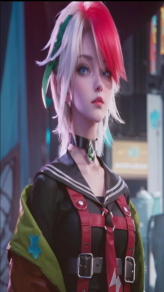A beautiful woman. 20s. Blonde hair and blue eyes. Short hair. She is looking at the camera with a defiant expression. She wears a silver metallic battle uniform. There is something on his waist that is reminiscent of Kamen Rider's transformation belt. In her background is an image of outer space and a giant space battleship. A masterpiece.