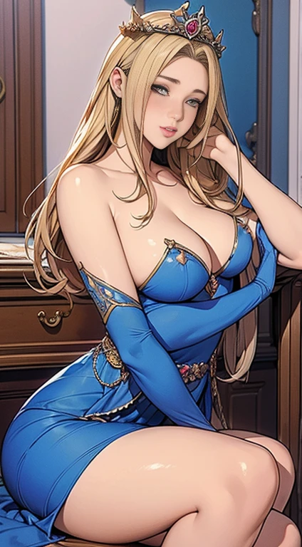 {{{nsfw:1.5}}},{{{Nude}}}a woman in a blue dress sitting on a stone floor, anime goddess, beautiful alluring anime woman, a beautiful fantasy empress, ((a beautiful fantasy empress)), seductive anime girl, japanese goddess, extremely detailed artgerm, 8k high quality detailed art, beautiful maiden, anime fantasy artwork, yoshitakka amano karol bak, blonde goddess