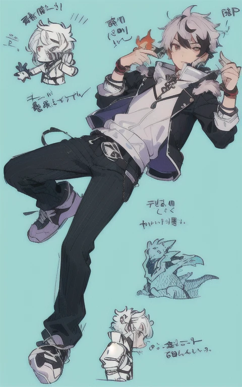 He is a half-dragon and half-human boy with reddish fire powers with black hair and a dosi style. ,His clothing is very youthful and makes him look attractive.