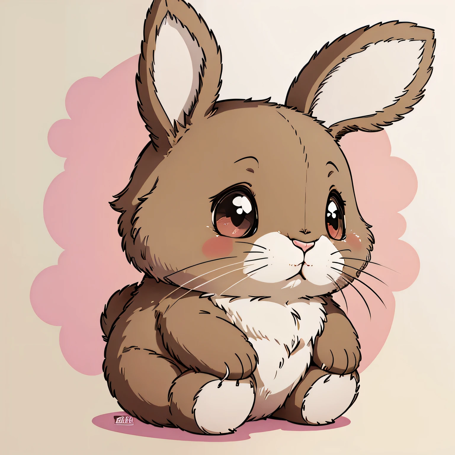 Stuffed teddy cute rabbit；Pink baby bunny。Cartoon vector style, Simple background。Thick Line，Thick strokes。 Flat anime style, Cartoon Minimalism,, Flat illustration, cute cartoon。