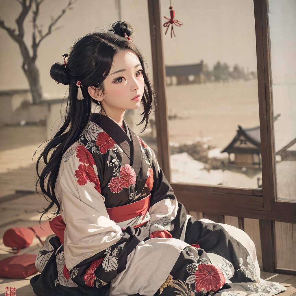 woman、House、Tattered、Black Hair、Japanese、Edo、era、Daytime、kimono