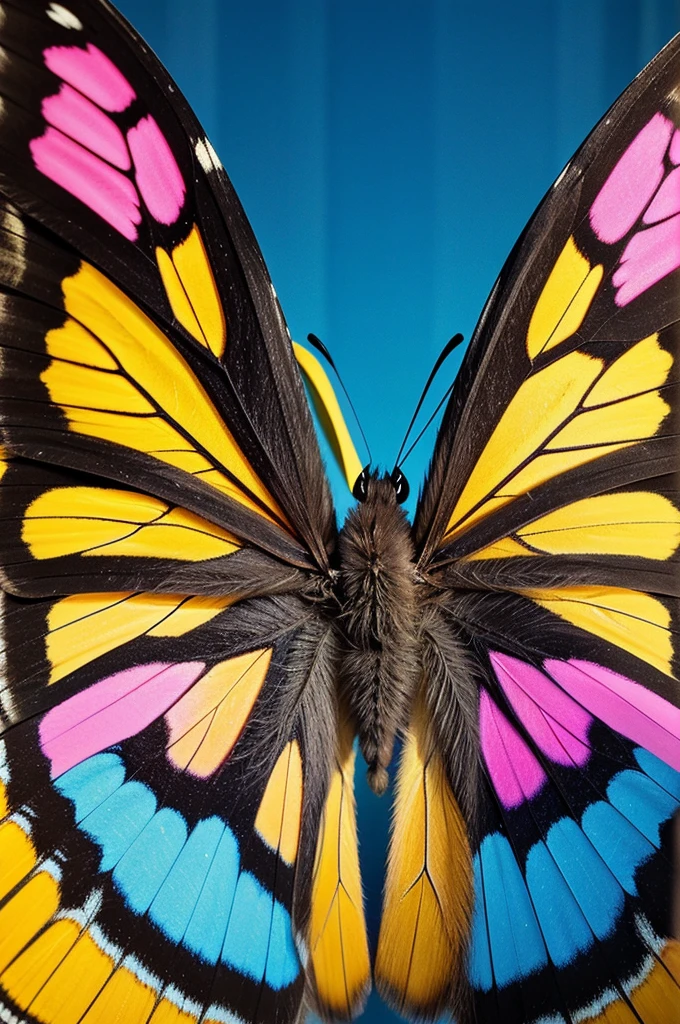 The image shows a close-up of a butterfly sculpture with vibrant colors, predominantly in shades of yellow and blue. The butterfly is positioned over the letters "PINKU," which appear to be part of an award or plaque design. The background is out of focus, emphasizing the butterfly and the text. The lighting on the sculpture creates a glossy effect on its surface, highlighting the intricate details of the wings and body