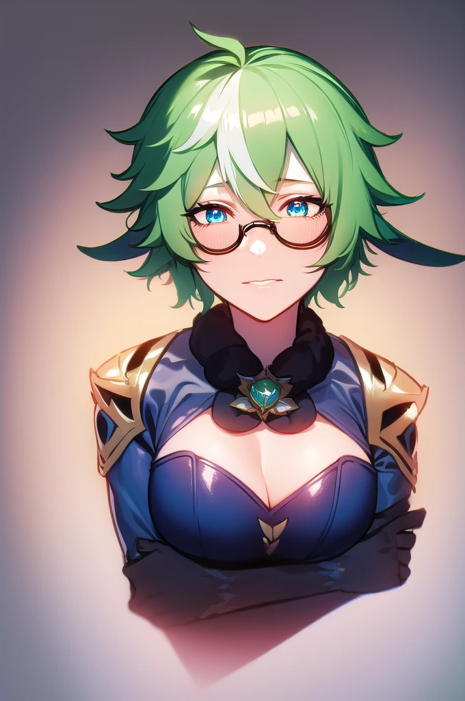 sucrosedef, sucrose \(genshin impact\), 1girl,solo, short hair,, green hair
BREAK  (bunnysuit,semi-rimless eyewear,:1.4)
BREAK looking at viewer, full body, upper body,
BREAK outdoors, city, sky,
BREAK (masterpiece:1.2), best quality, high resolution, unity 8k wallpaper, (illustration:0.8), (beautiful detailed eyes:1.6), extremely detailed face, perfect lighting, extremely detailed CG, (perfect hands, perfect anatomy),