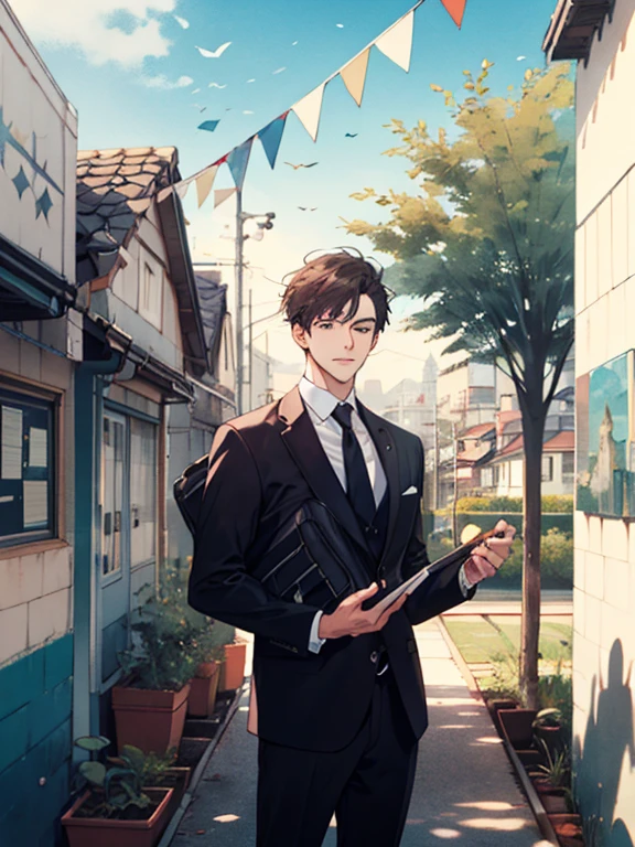 (((work of art))),best qualityer, white city, schoolyard, teacher, 1 men