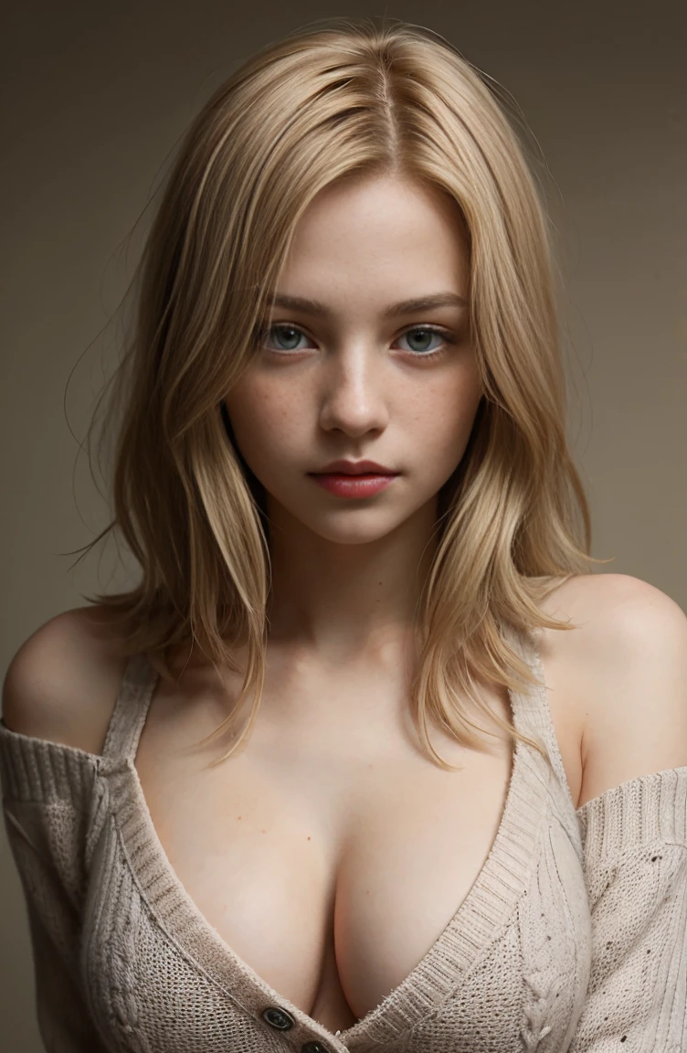 Full length portrait of a beautiful sexy 18 year old very beautiful blonde girl with long hair to her waist,(((NSFW))), ojos azules, cara perfecta petit , ruso, (Estudio privado oscuro)