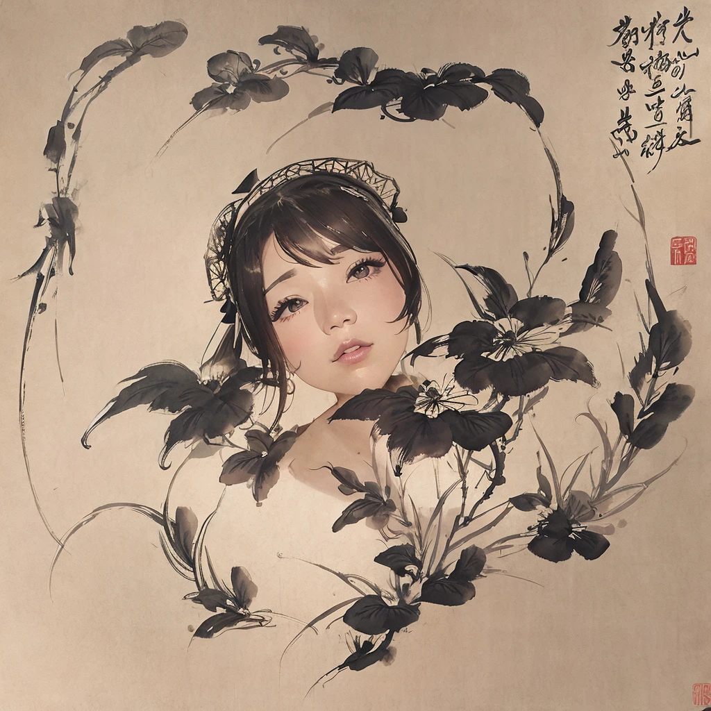 Ink Painting、woman、Edo、fan