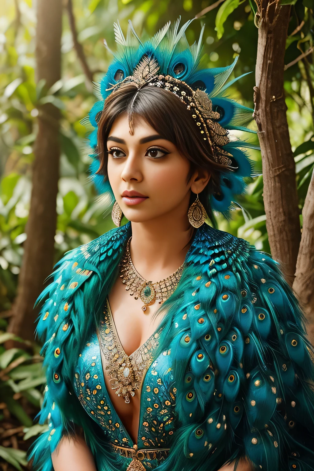 Hansika Motwani is a peafowl, she is real peafowl Bird. Mutant peafowl. peafowl transformation. peafowl body with female head. She is a bird. Real bird. Head with bird body. Create this beautiful creature.