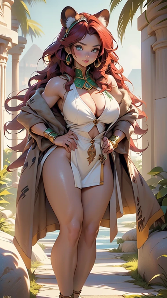 beautiful sun empress, detailed cat eye makeup, detailed face, detailed skin, mature body, tall body, seductive body, medium big breast, medium thigh, desert and pyramid backgrounds, phoenix dragon in sky, highly saturating sunbeams, golden and orange spark dazzling around, holy magic circle, golden crown , golden majical lightning, best quality, masterpiece, trending on Artstation Detailed, Realistic,4k highly detailed digital art,octane render, bioluminescent, 8K resolution concept art, realism, by Mappa studios, masterpiece, best quality, (1girl), official art, illustration, ligne claire, (cool_color), perfect composition, absurdres, fantasy, focused, (clear clothing, transparent cloth, see-through material), (((cameltoe))), (red hair, freckles, huge breasts, nearly naked, underboob), thick but fit, blend of Natalie Dormer and Zendaya, silk robes, detailed castle background, 20 yo, natural, amazing body, pronounced feminine feature, speaking, laughing, festival, (((no panties))), wearing a quiver of arrows
