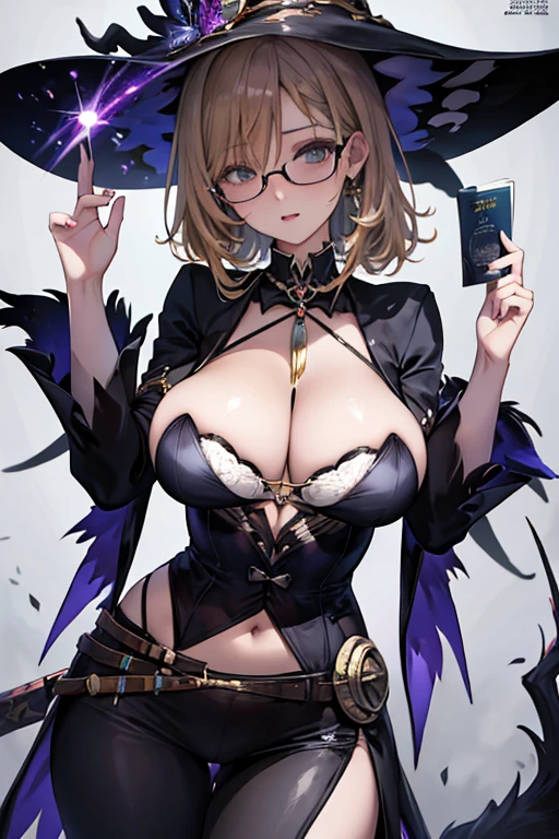 A magazine cover of witch, glasses, big breast,