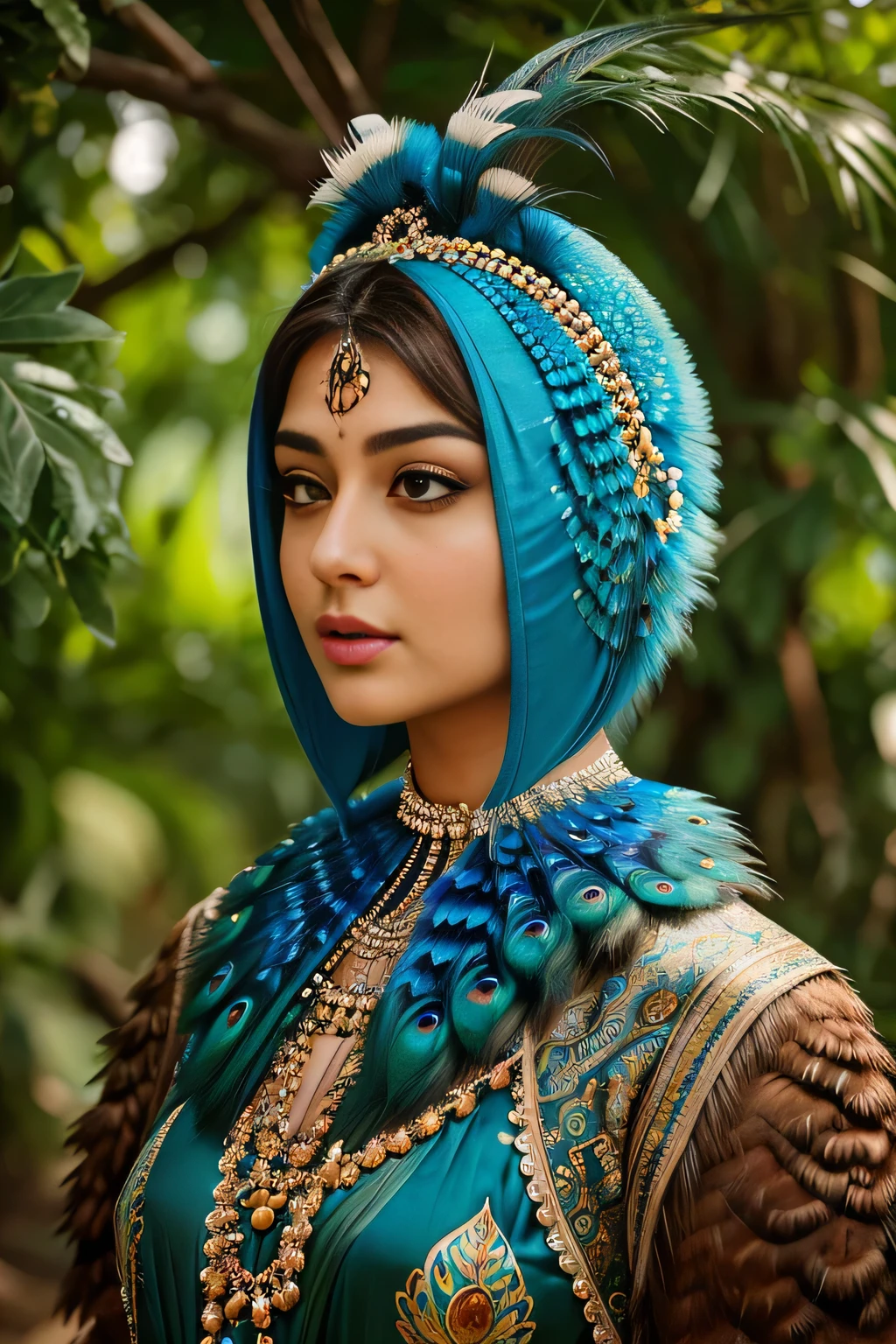 Hansika Motwani is a peafowl, she is real peafowl Bird. Mutant peafowl. peafowl transformation. peafowl body with female head. She is a bird. Real bird. Head with bird body. Create this beautiful creature. Real face. realistic head replace with peafowl head. Woman head replace with peafowl head. Bird figure. Birds body shape..she is beautiful bird.