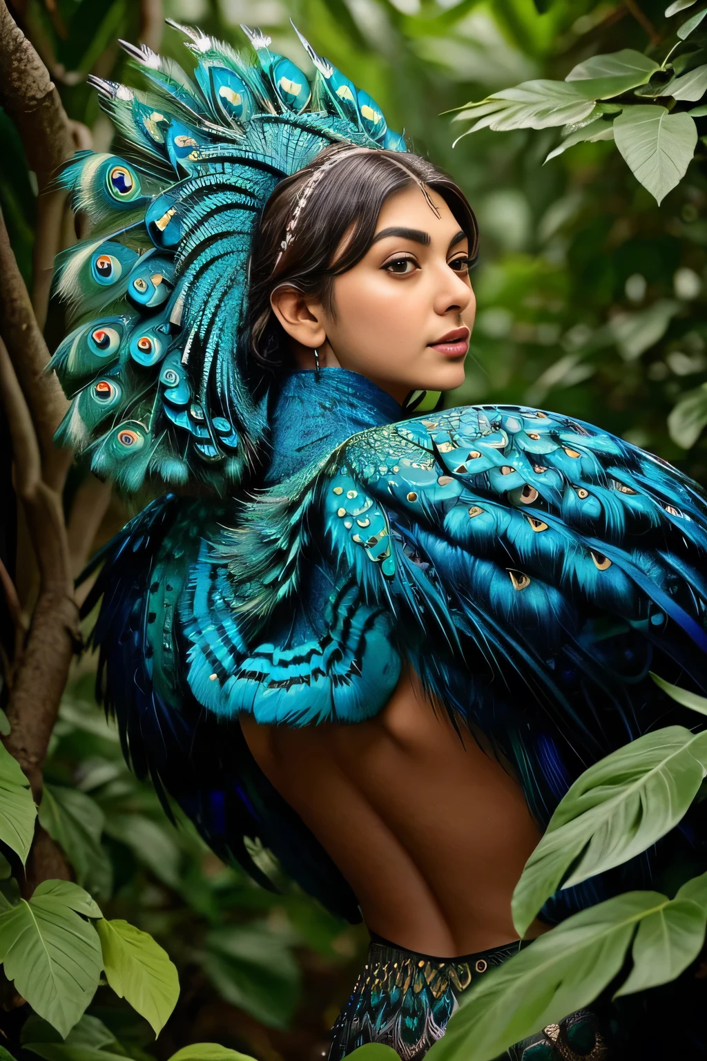 Hansika Motwani is a peafowl, she is real peafowl Bird. Mutant peafowl. peafowl transformation. peafowl body with female head. She is a bird. Real bird. Head with bird body. Create this beautiful creature.