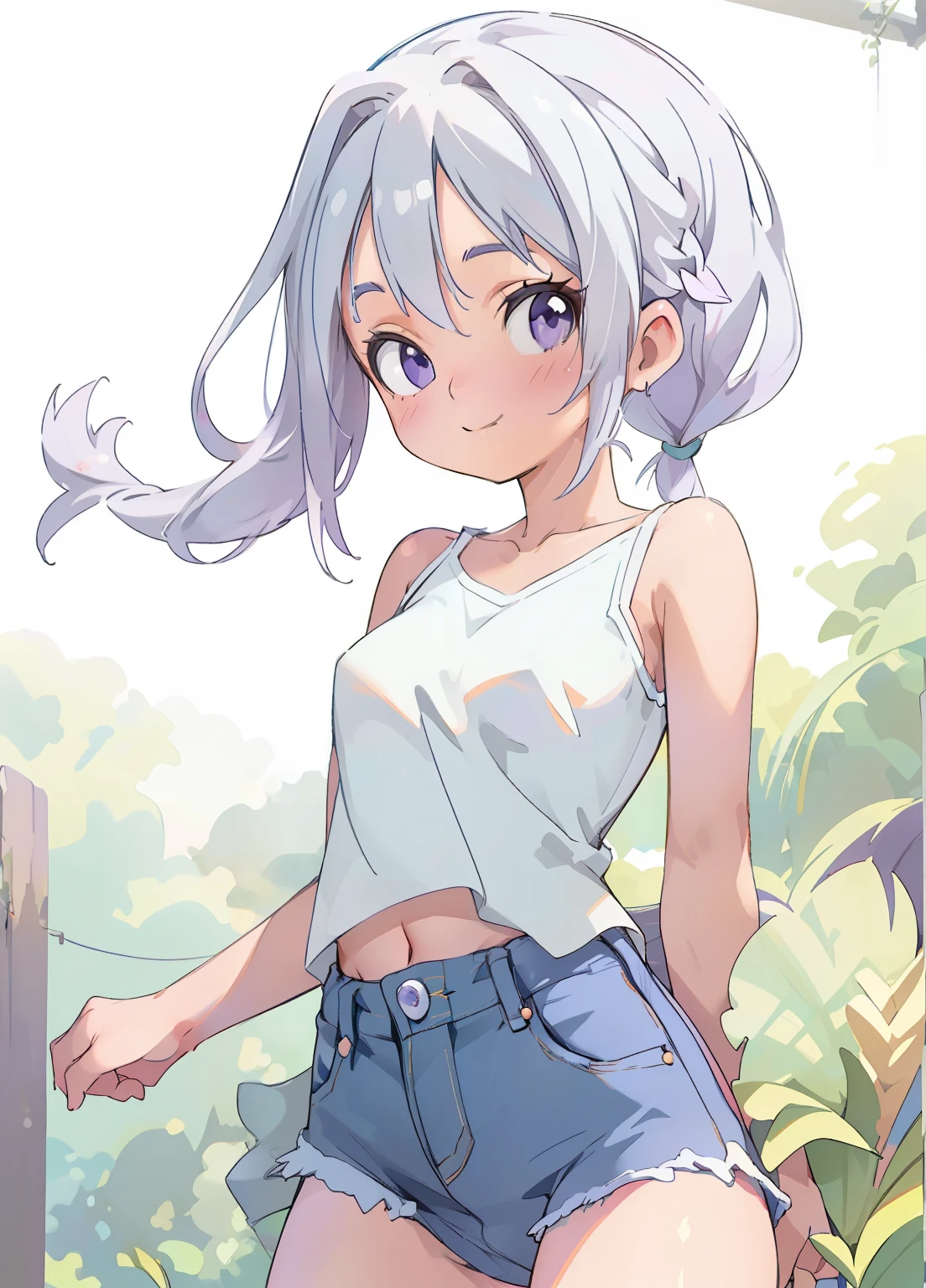 (masterpiece、Highest quality、Highest quality、Official Art、Beautiful and beautiful:1.2)、(One girl:1.3)Hatsune Miku、Twin tails,Beautiful breasts,(masterpiece:1.3, Highest quality, Ultra-high resolution, Super detailed), (Realistic, photoRealistic:1.4), Beautiful illustrations, Perfect lighting, Natural light, colorful, Depth of written boundary, Surrealism,
Beautiful detailed hair, Beautifully detailed face, Beautiful attention to detail, Beautiful clavicle, Beautiful body, Beautiful breasts, Beautiful thighs, Beautiful feet, Beautiful fingers,
View your viewers, 1 Girl, Japanese, high school girl, (Idol Sculpture), (Perfect Anatomy, Anatomically correct), Cute and symmetrical face, , Perfect Face, Perfect Eyes, thin,
(Medium Hair:1.7, Side Ponytail:1.2, Short twin braid, Silver Hair), Swept-apart bangs, Purple eyes, Big eyes, Droopy eyes, Long eyelashes, (Large Breasts:0.8, Captivating thighs), Wheat peel, Sunburn, Shiny skin,
(((White camisole), Denim mini skirt)),
(Beautiful views), summer, evening, walking, (Cute smile, Upward glance),
